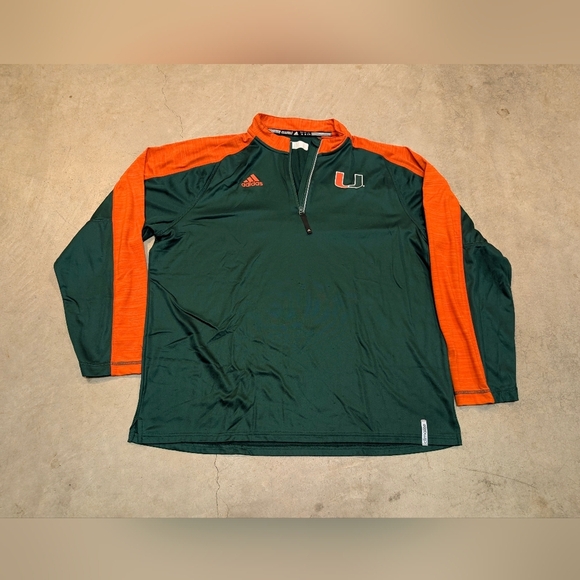 Adidas University Of Miami Men's XL 1/4 Zip Flaws Green Orange - Picture 1 of 10